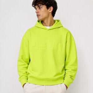 Lacoste Neon Green Yellow Logo Hoodie Loose Fit Embossed Graphic Streetwear M